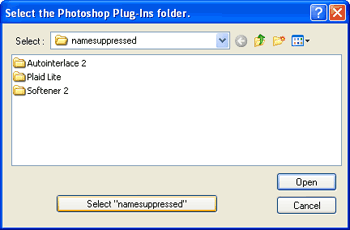 The Select Plugins Folder window in Fireworks.