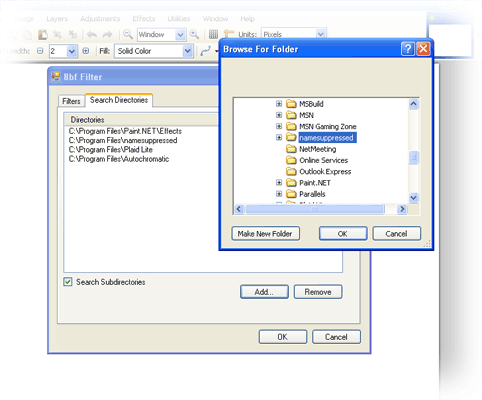 The browse for folder window in the 8BF Filter of Paint.NET.
