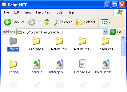 The location of the Effects folder in Paint.NET installations.