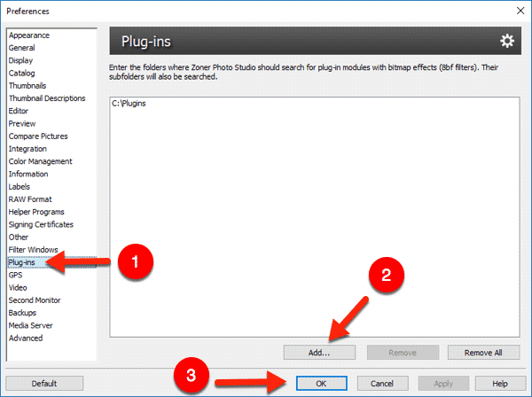 Zoner Photo Studio preferences menu
