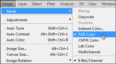 CS4 Image Mode menu