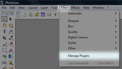 Computerinsel PhotoLine Filters / Manage Plugins menu