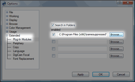 Computerinsel PhotoLine Plug-In Options window
