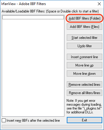 Irfanview Add 8BF Filters preferences window