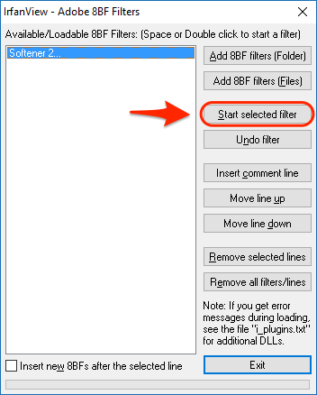 Irfanview 8BF: Click on Start Selected Filter